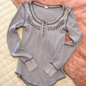 We The Free People Purple Waffle Knit Henley Top M